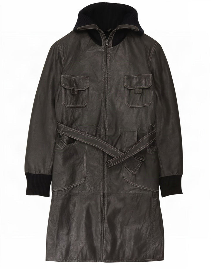 Conbipel Damen Ledermantel IT 46 Large Schwarz Colourblock