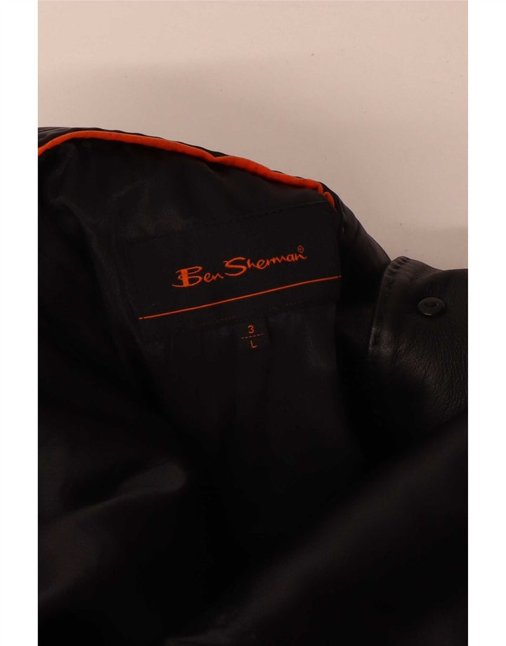 Ben Sherman Herren-Blazerjacke aus Leder mit 3 Knöpfen, Gr. 40, Schwarz