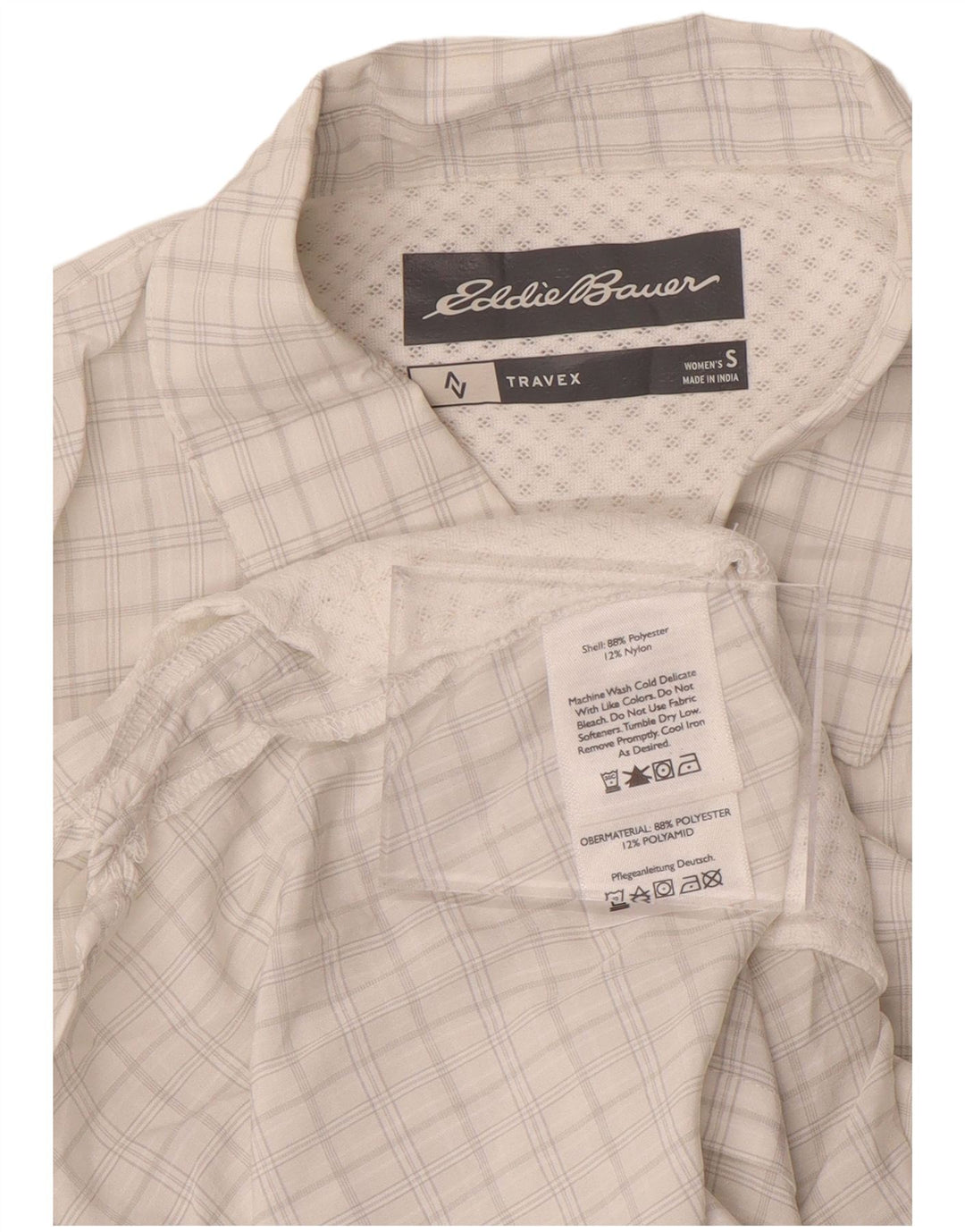 EDDIE BAUER Damenhemd UK 10 Small weiß kariert Polyester