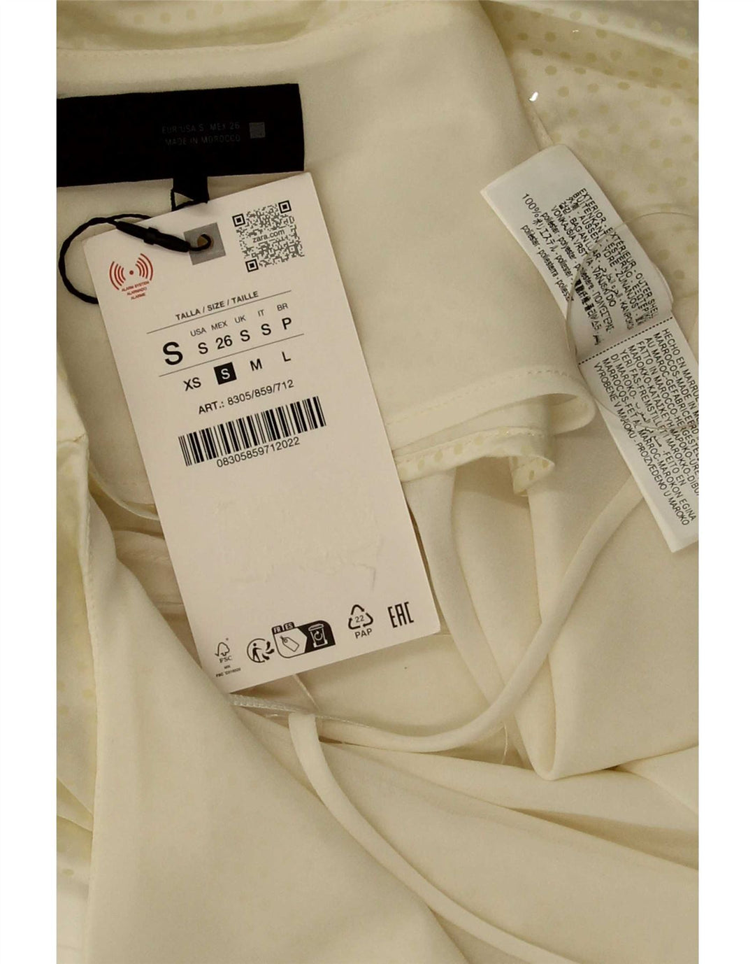 Zara Damen Crop Off Shoulder Top UK 10 Small Off White Flecked Polyester