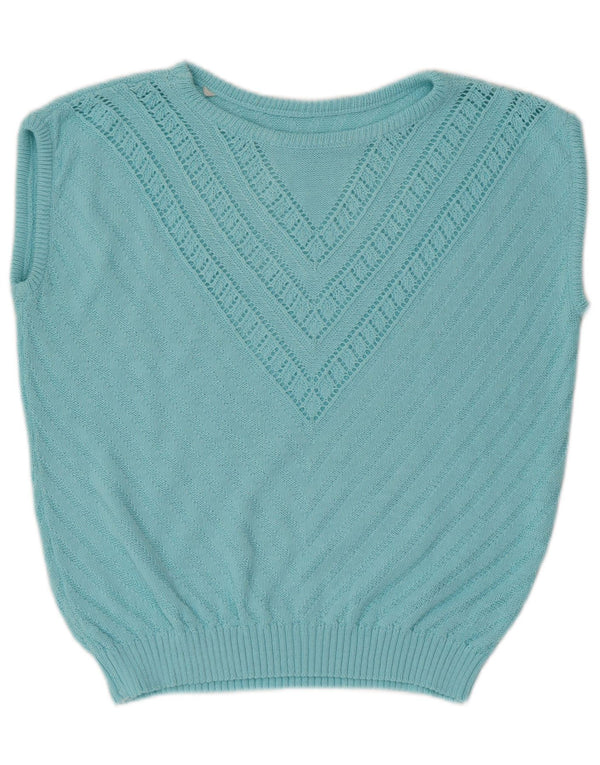 Vintage Damen Weste Tank Top IT 54 3XL Blaue geometrische Baumwolle
