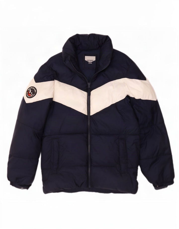 Superdry Herren Wattierte Jacke UK 36 Small Marineblau Colourblock Polyester