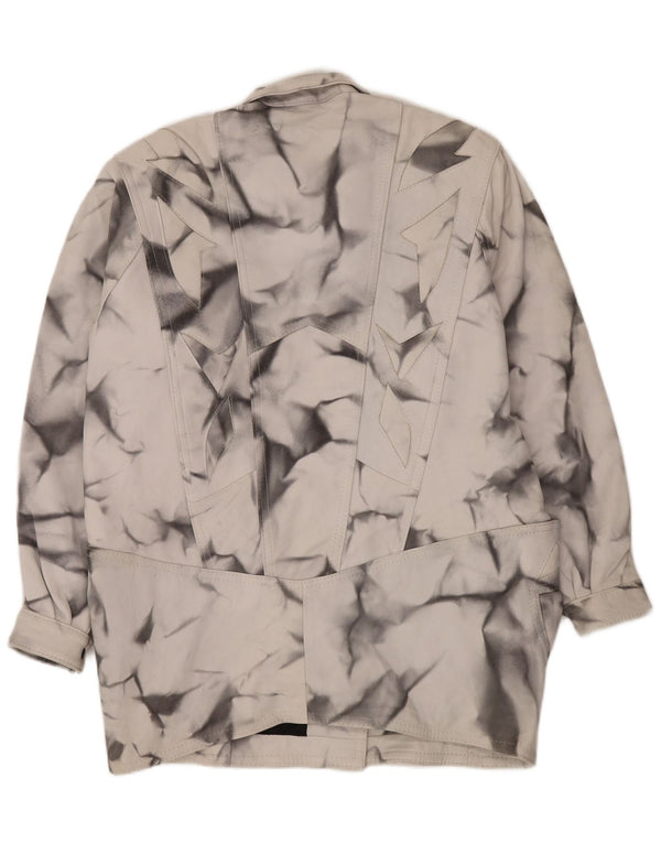 VINTAGE Damen Loose Fit Ledermantel UK 20 2XL Grau Geometrisch