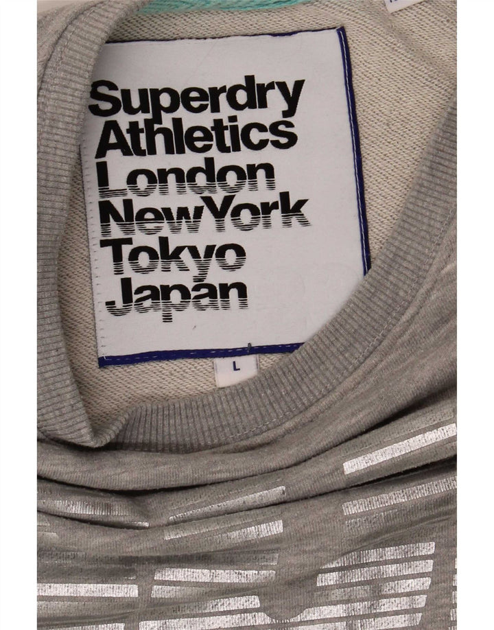 Superdry Womens Graphic Sweatshirt Jumper UK 16 Large Grey Flecked