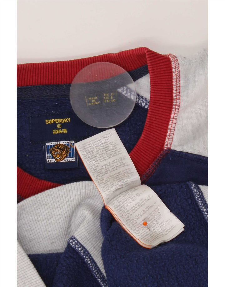 Superdry Damen-Sweatshirt-Pullover UK 12 Mittelblaues Farbblock-Design