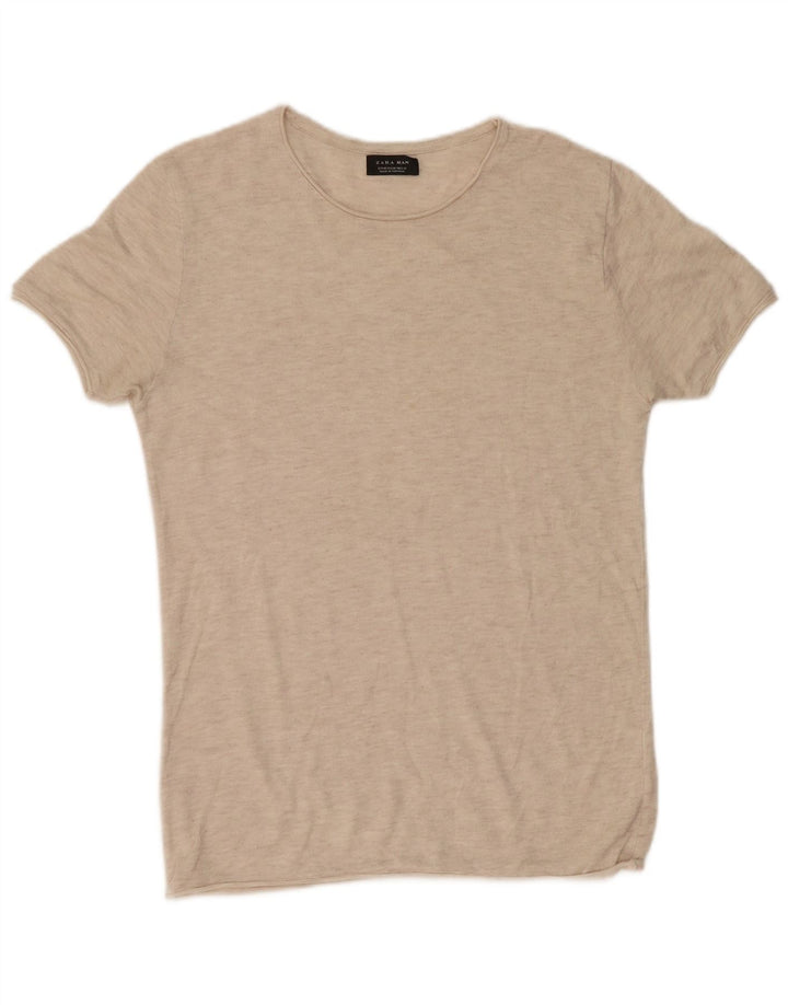 Zara Herren T-Shirt Top Mittelbeige meliert