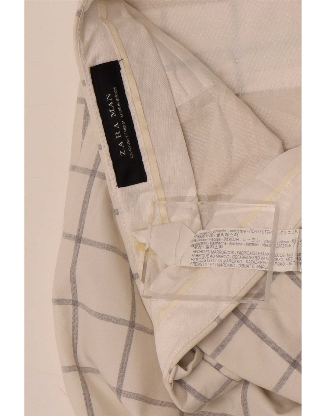 Zara Slim Chino-Hose für Herren, EU 40, M, B31, L33, weiß kariertes Polyester