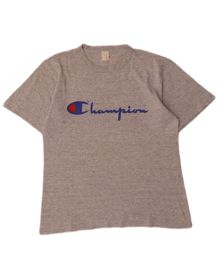 Champion Womens Graphic T-Shirt Top UK 14 Mittelgraue Baumwolle