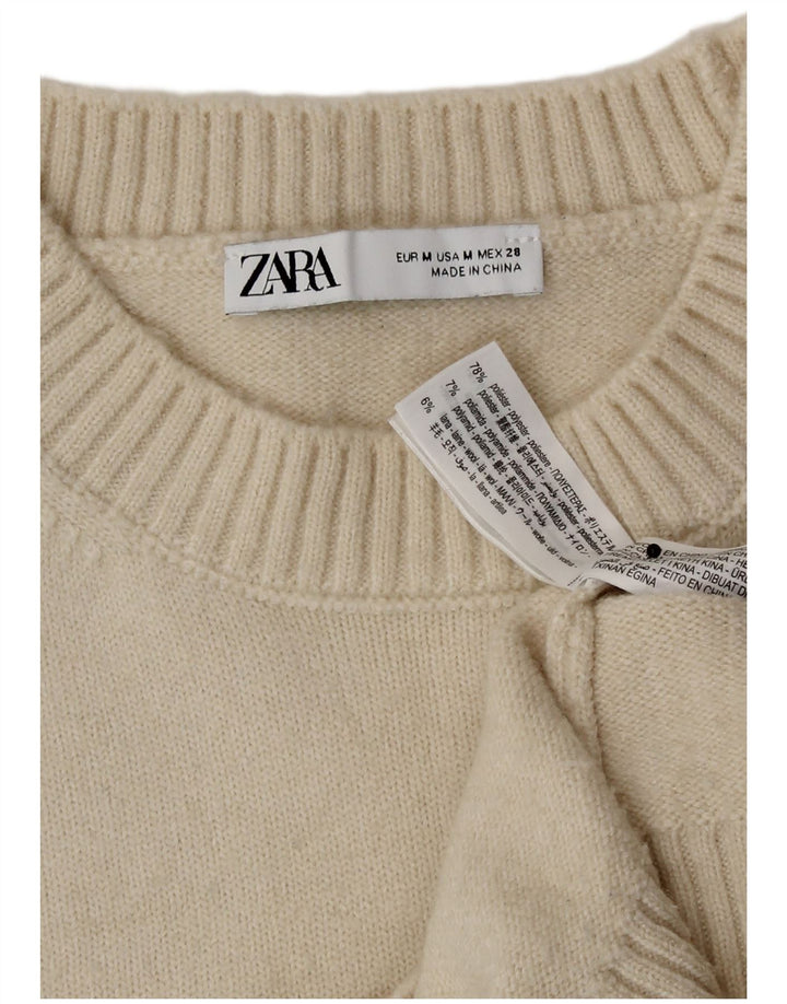 Zara Damen Crop Vest Tank Top UK 14 Medium Off White Polyester