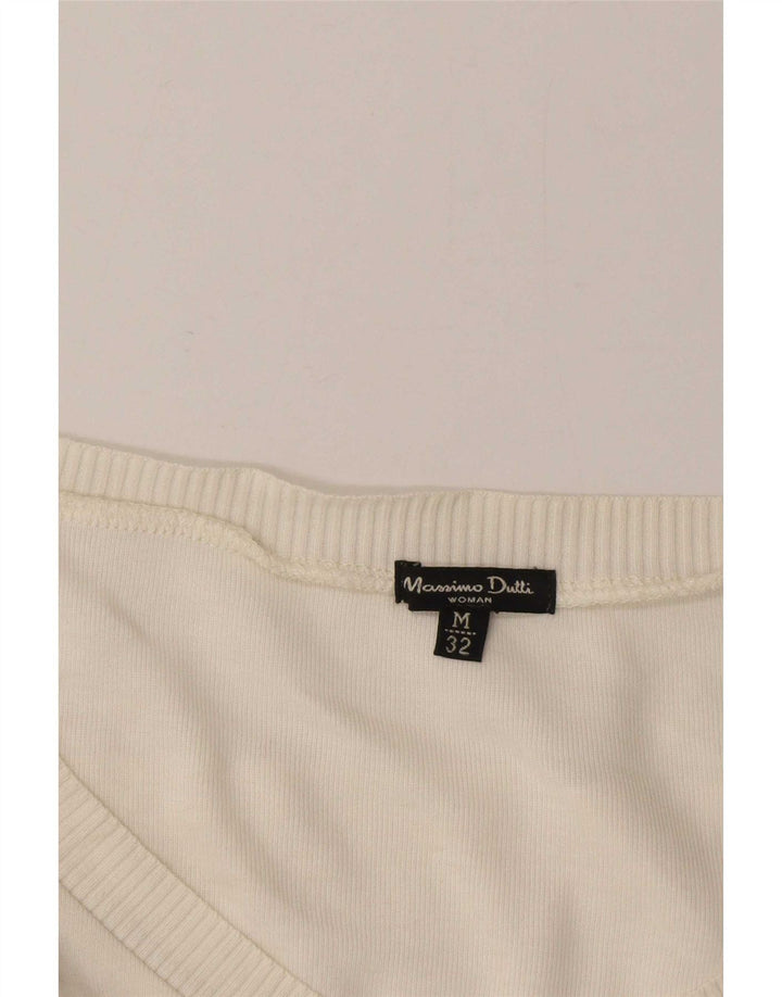 Massimo Dutti Damen-Pullover mit bauchfreiem V-Ausschnitt, Gr. 12, Mittel, gebrochenes Weiß
