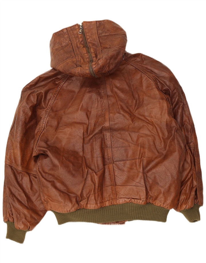Charro Herren-Lederjacke mit Kapuze, UK 40, großes braunes Colourblock-Leder