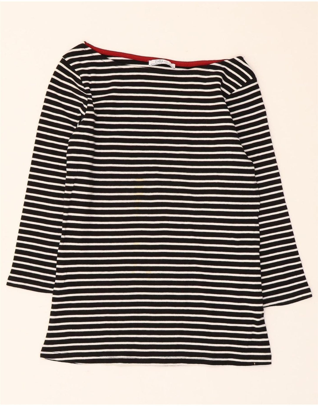Zara Damen Crop Top 3/4 Ärmel UK 12 Mittelschwarz gestreift nautisch
