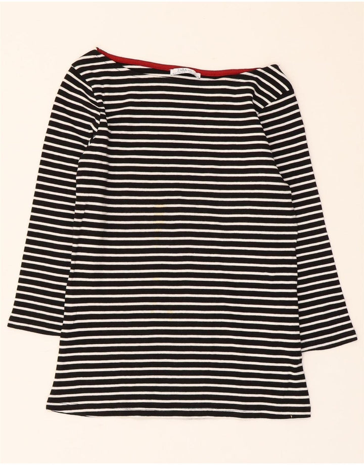 Zara Damen Crop Top 3/4 Ärmel UK 12 Mittelschwarz gestreift nautisch