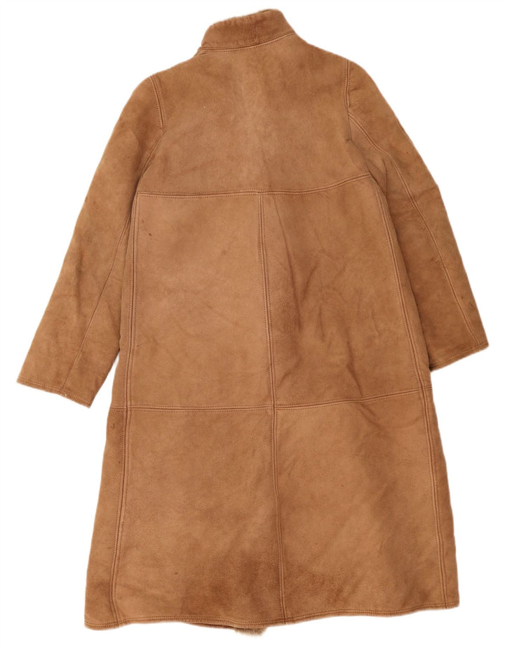 Vintage Damen Shearling Mantel IT 44 Mittelbraunes Leder