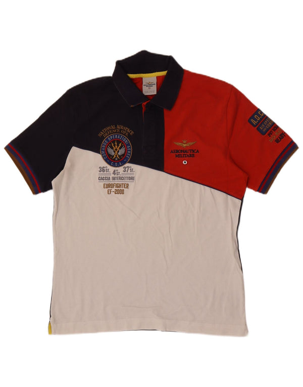 Aeronautica Militare Mens Rugby Polo Shirt Large Navy Blue Colourblock