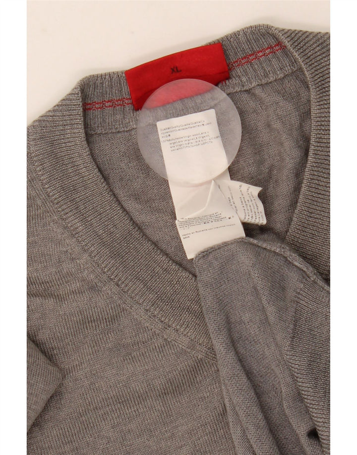 Hugo Boss Herren-Pullover mit V-Ausschnitt, XL, graue Wolle