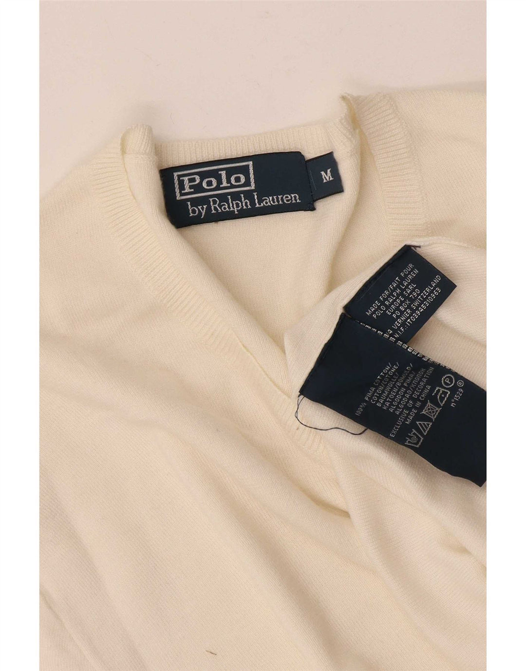 Polo Ralph Lauren Herren-Pullover mit V-Ausschnitt, mittelweiße Baumwolle