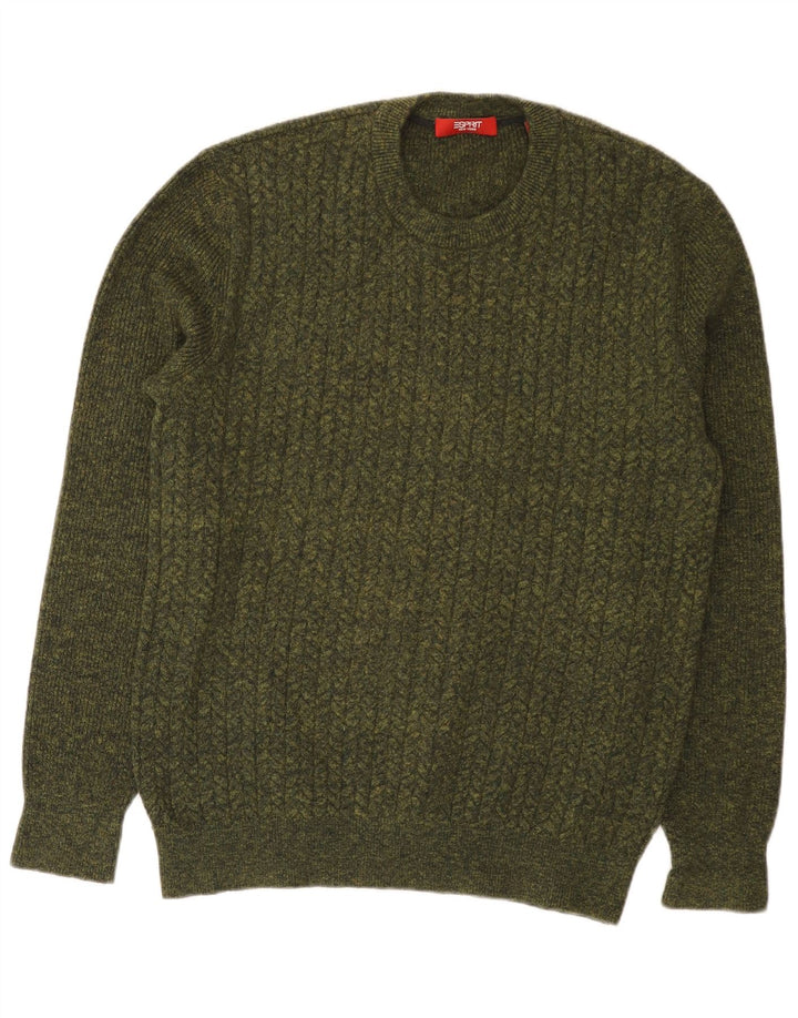 Esprit Herren-Pullover mit Rundhalsausschnitt, mittlere Khaki-Baumwolle