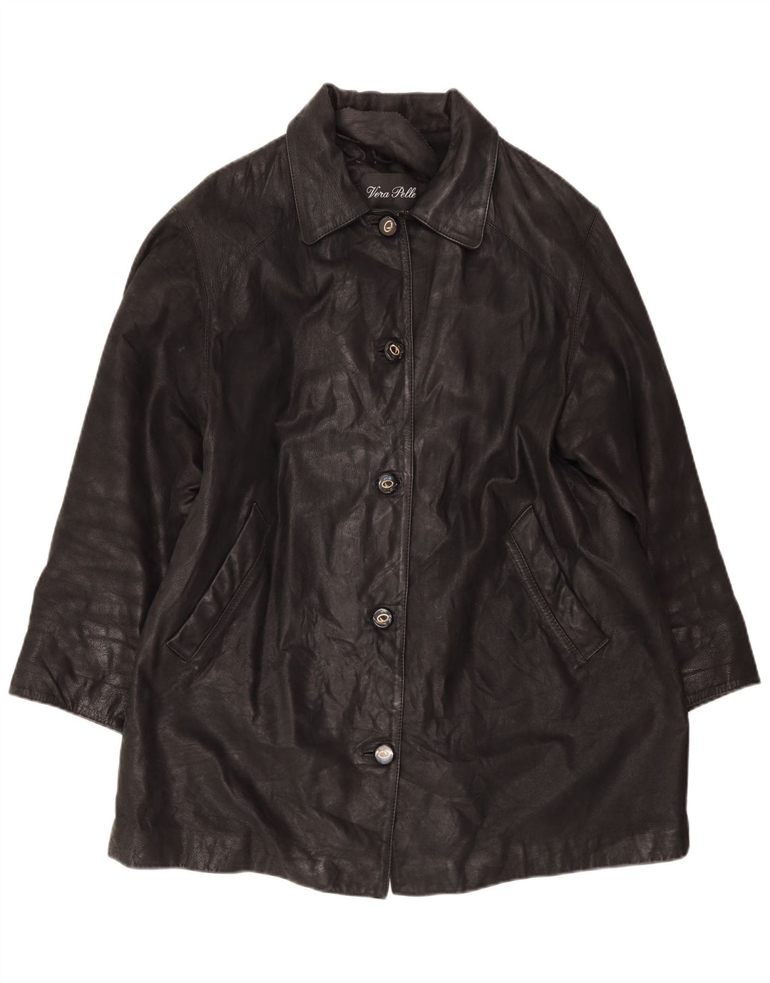 Vintage Damen Übergroßer Ledermantel IT 46 Large Schwarz