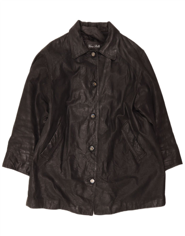 Vintage Damen Übergroßer Ledermantel IT 46 Large Schwarz