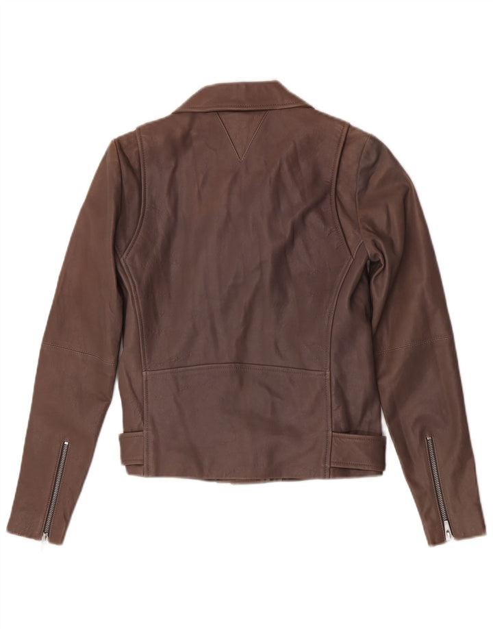 Veda Damen-Bikerjacke aus Leder, UK 8, kleines braunes Lammleder