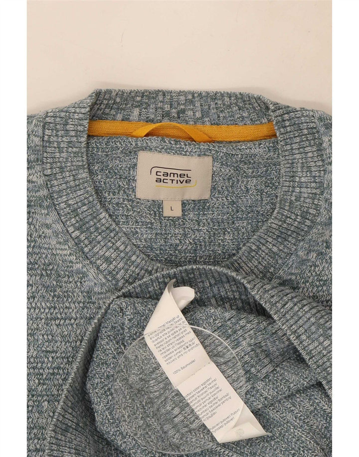 Camel Active Herren-Pullover mit Rundhalsausschnitt, groß, blau gefleckte Baumwolle