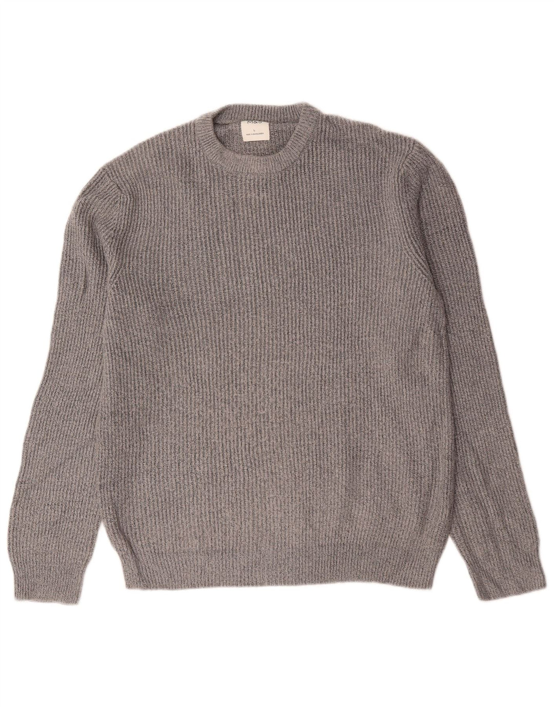 Marks & Spencer Herren-Pullover mit Rundhalsausschnitt, Größe L, Grau, Polyamid