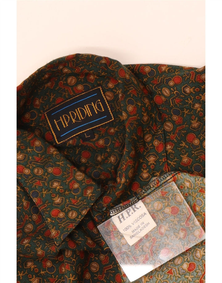 VINTAGE Herrenhemd Große Khaki Geometrische Viskose