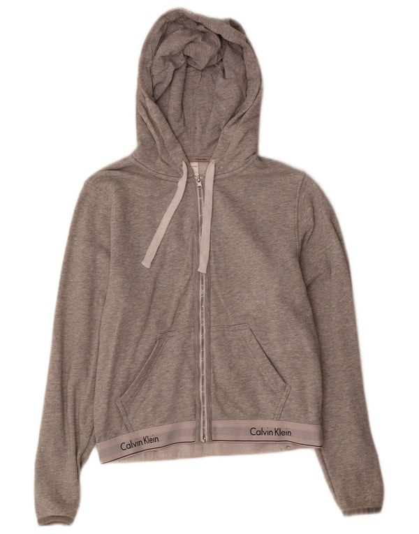 CALVIN KLEIN Damen Crop Graphic Zip Hoodie Pullover UK 10 Small Grau