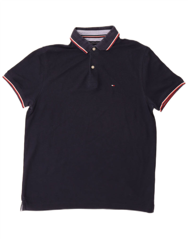 Tommy Hilfiger Herren-Poloshirt, mittelmarineblaue Baumwolle
