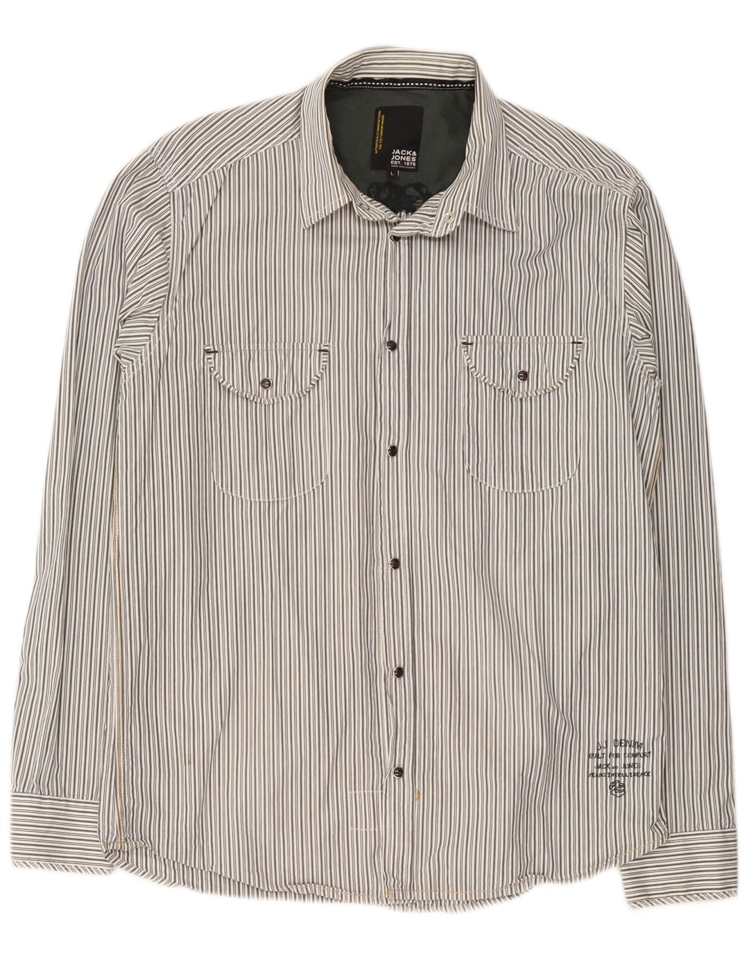 Jack & Jones Herren-Grafikhemd, groß, grau gestreift, Baumwolle