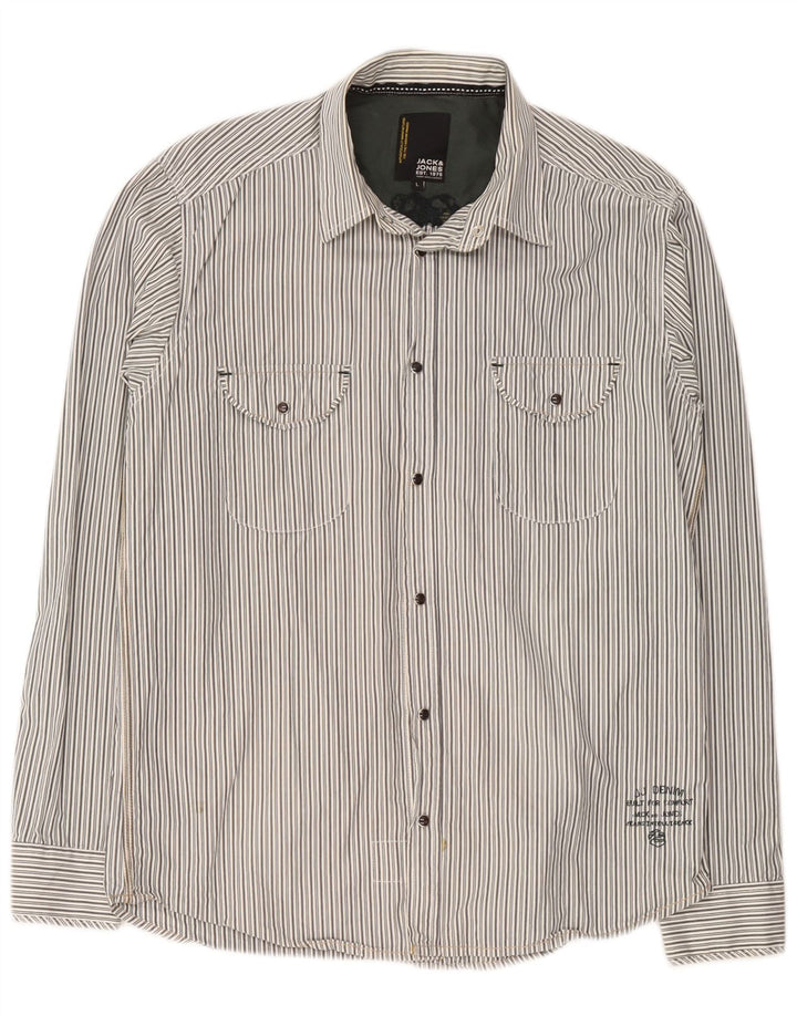 Jack & Jones Herren-Grafikhemd, groß, grau gestreift, Baumwolle