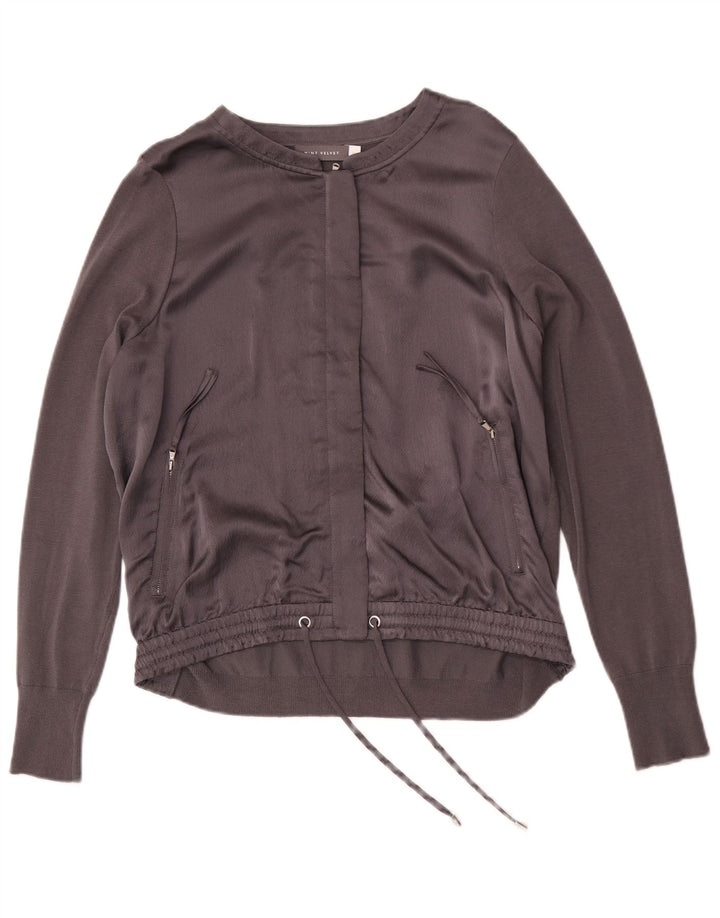 MINT VELVET Damen-Trainingsanzug-Top-Jacke, UK 12, mittelgraue Seide