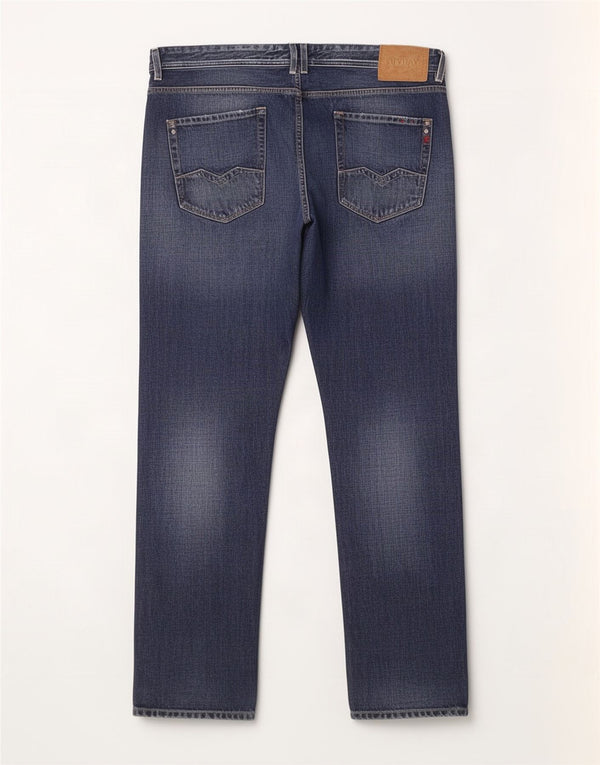 Replay Herren Rob Straight Jeans W40 L34 Marineblau Baumwolle