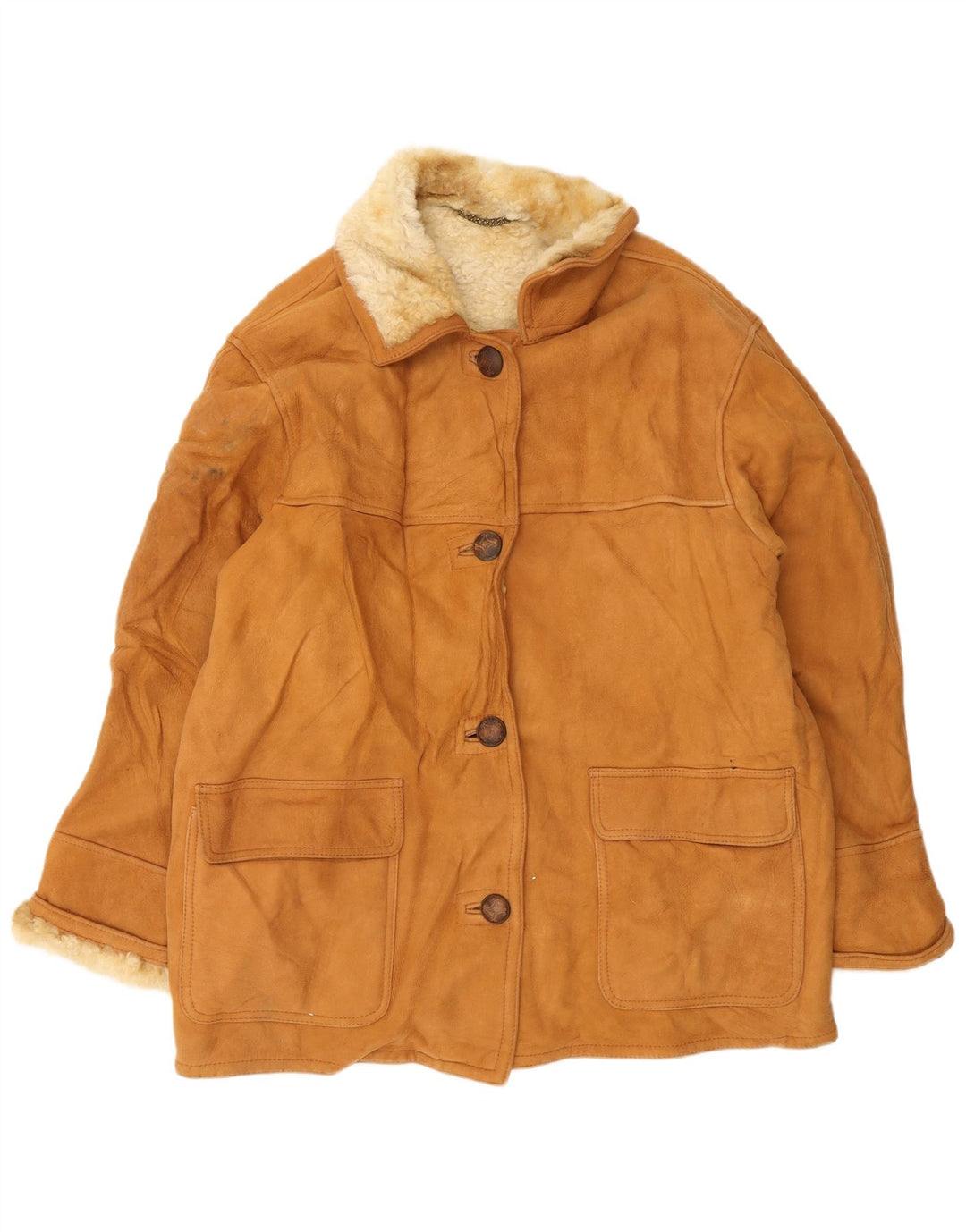 Vintage Damen Shearling Jacke IT 46 Großes braunes Leder