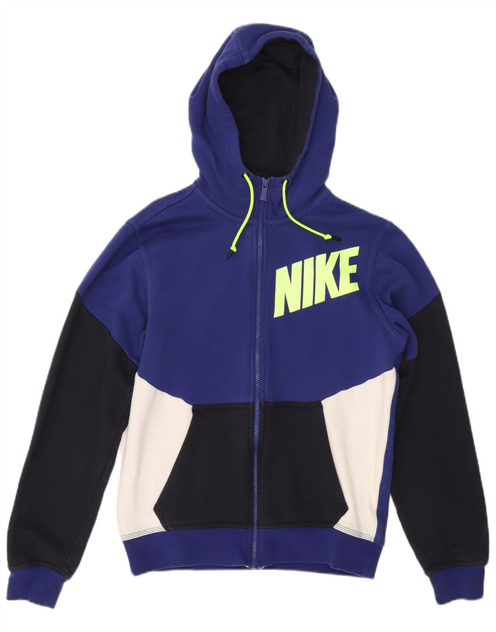 NIKE Womens Oversized Zip Hoodie Sweater UK 10 Small Blue Colourblock
