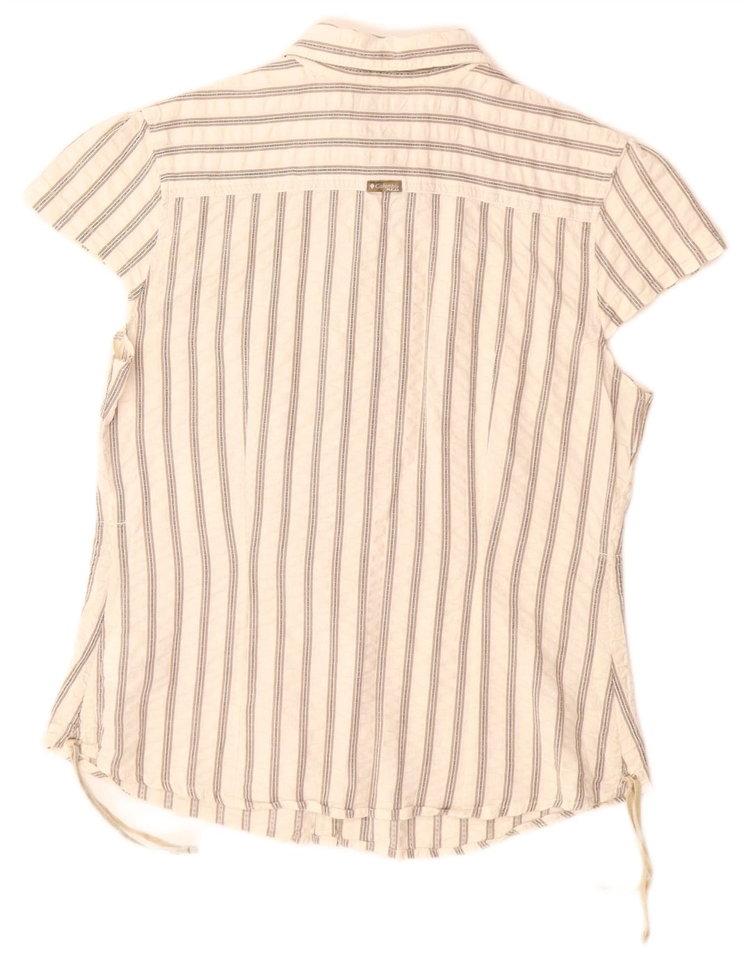 COLUMBIA Damen Kurzarmhemd UK 14 Große weiß gestreifte Baumwolle