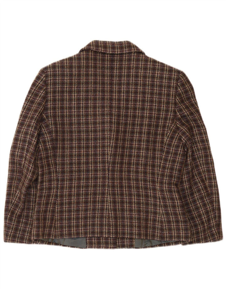 Armorica Damen-Blazerjacke mit 3 Knöpfen, IT 44, mittelbraun karierte Wolle