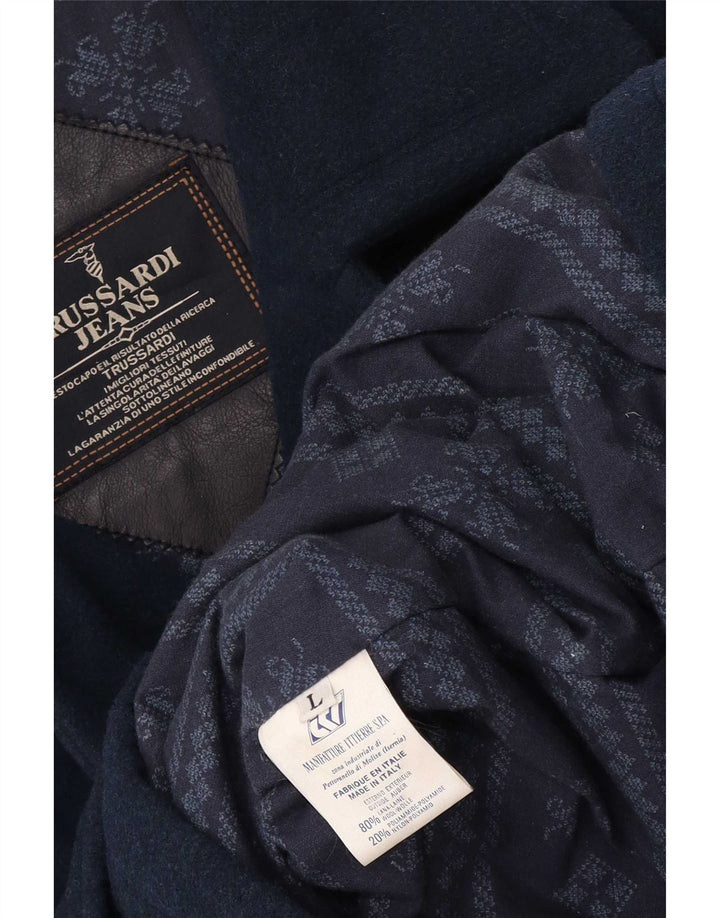 Trussardi Jeans Herrenmantel UK 40 Große marineblaue Wolle