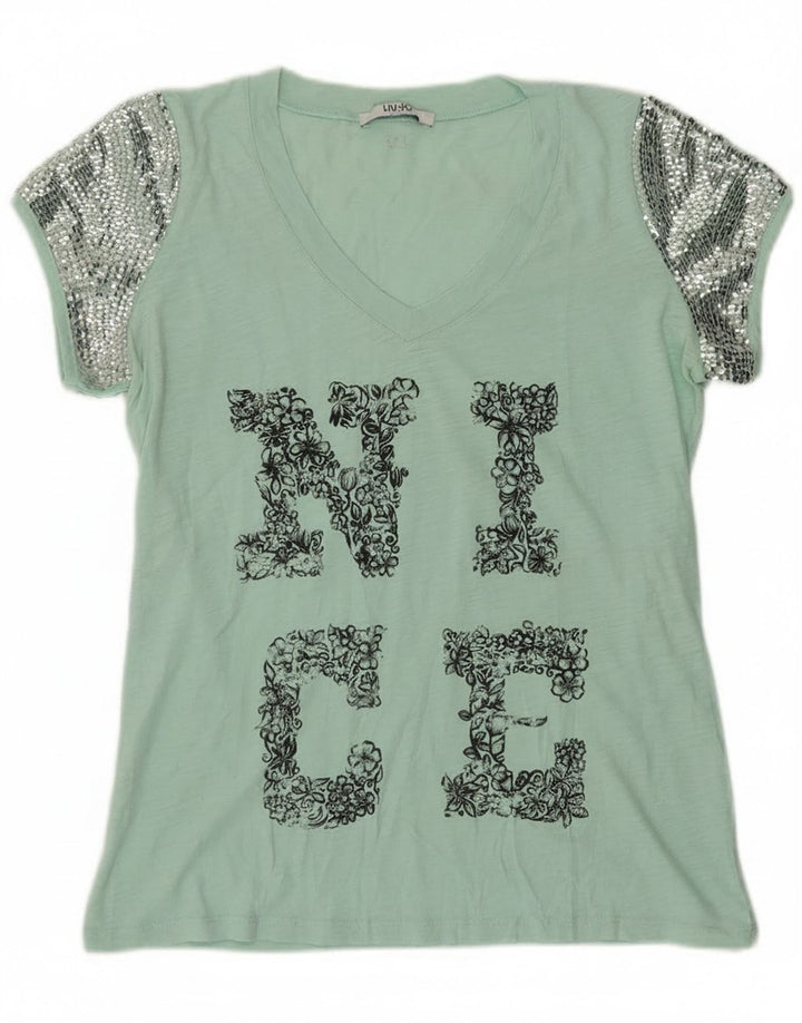 Liu Jo Damen Grafik T-Shirt Top UK 12 Mittelgrün Modern