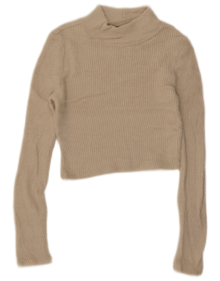 Zara Damen Crop Turtle Neck Pullover Pullover UK 8 Small Beige Polyamid