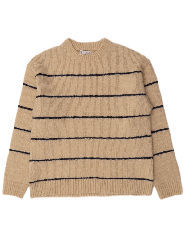Zara Jungen-Pullover mit Rundhalsausschnitt, 13–14 Jahre, beige gestreift, Polyester
