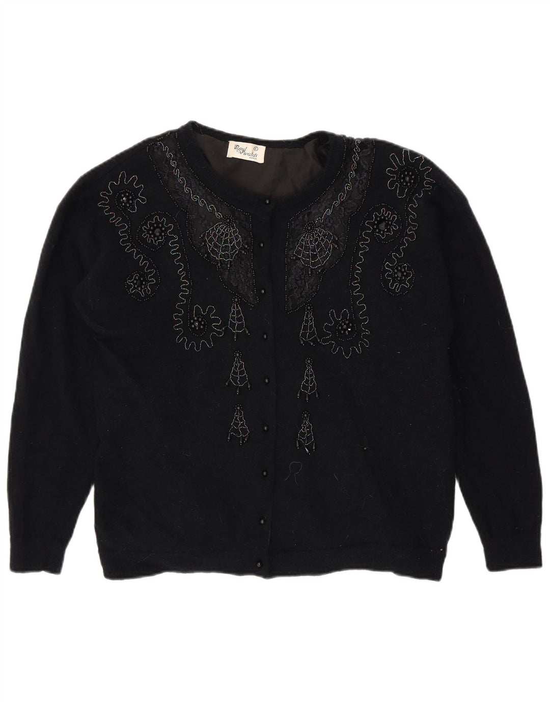 VINTAGE Damen Strickjacke Pullover UK 16 Groß Marineblau Paisley