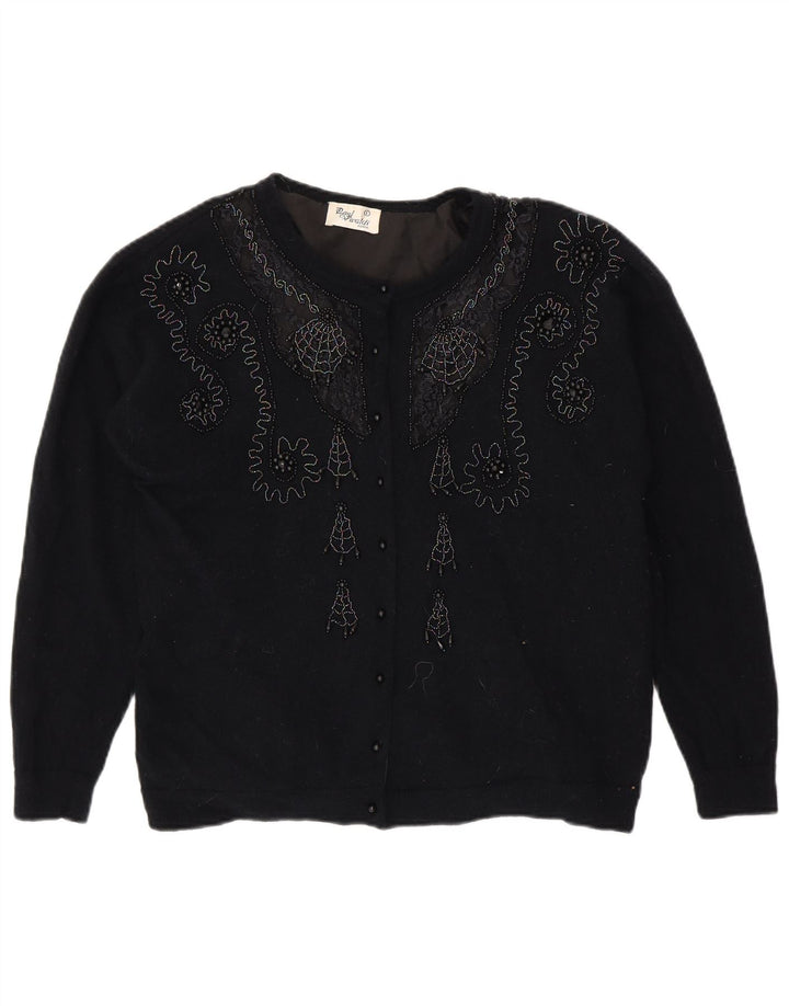 VINTAGE Damen Strickjacke Pullover UK 16 Groß Marineblau Paisley