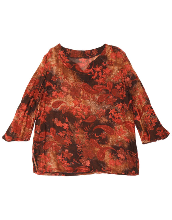 Vintage Damen 3/4 Ärmel Tunika Top UK 14 Mittelbraun Paisley
