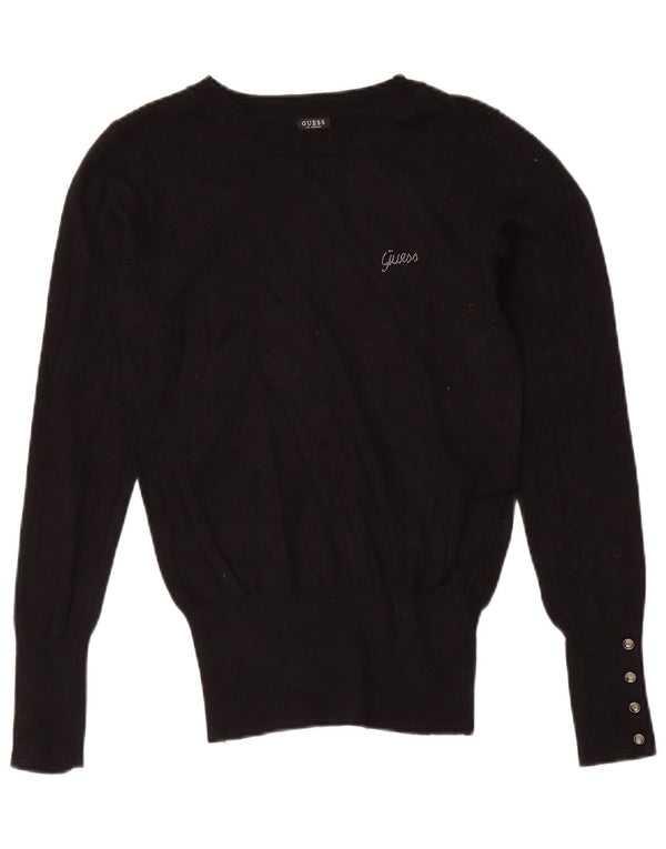 Guess Womens Boat Neck Jumper Sweater UK 4 XS Black Viscose