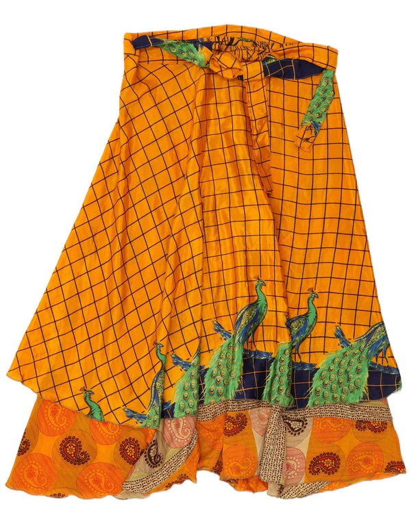 Vintage Damen Wickelrock Einheitsgröße Orange geometrische Seide