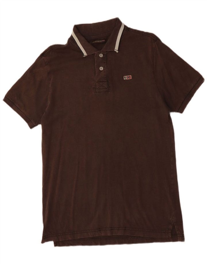 NAPAPIJRI Mens Polo Shirt Large Brown Cotton