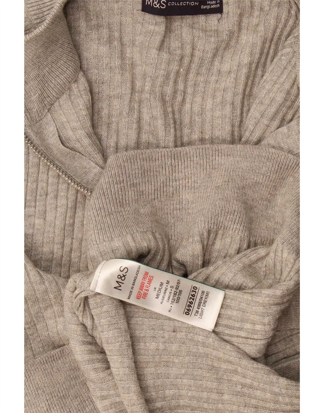 Marks & Spencer Herren-Pullover mit Reißverschluss am Hals, mittelgraue Viskose