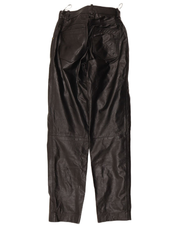 CLASSIC Damen gerade Lederhose UK 10 Small W26 L29 Schwarzes Leder